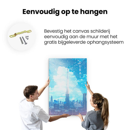Canvas schilderij ophangen Stad Dubai in het Blauw
