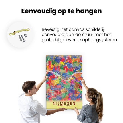 Canvas schilderij ophangen Stadskaart Nijmegen in Kleur