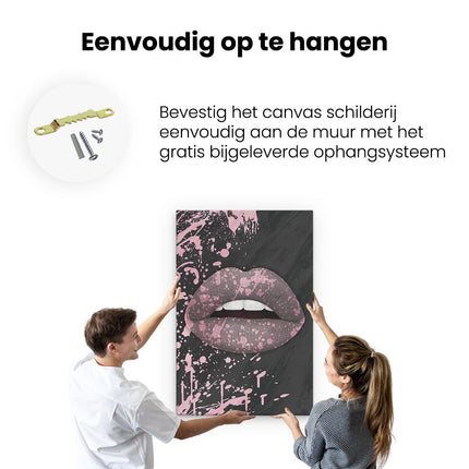 Canvas schilderij ophangen Lippen met Roze Verf