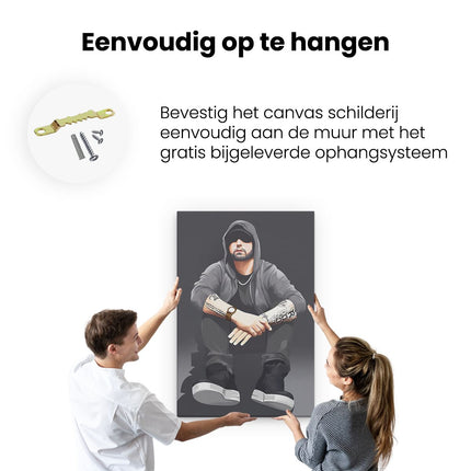 Canvas schilderij ophangen Getekende Eminem op de Grond