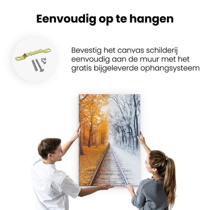 Canvas schilderij ophangen Trein Rails in de Herfst en Winter