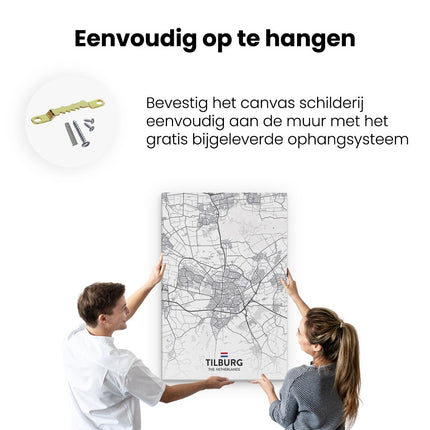 Canvas schilderij ophangen Stadskaart Tilburg in het Wit