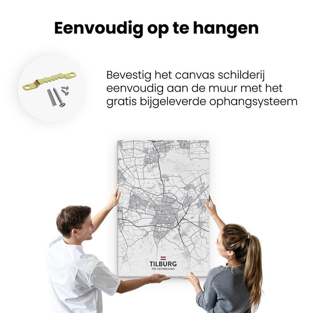 Canvas schilderij ophangen Stadskaart Tilburg in het Wit