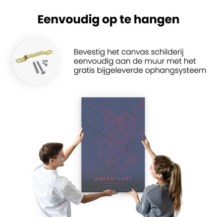 Canvas schilderij ophangen Stadskaart Amersfoort in het Blauw