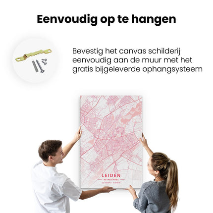 Canvas schilderij ophangen Stadskaart Leiden in het Rood