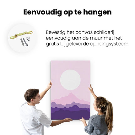 Canvas schilderij ophangen Bergen in het Roze met de Zon - Abstract