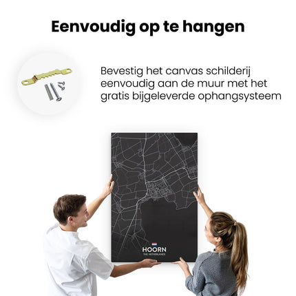 Canvas schilderij ophangen Stadskaart Hoorn in het Zwart