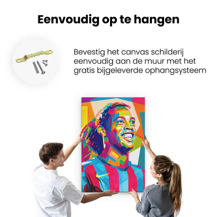 Canvas schilderij ophangen Ronaldinho bij FC Barcelona in Abstracte Kleuren