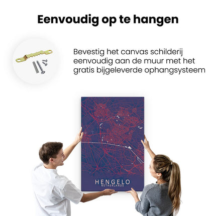 Canvas schilderij ophangen Stadskaart Hengelo in het Paars Rood