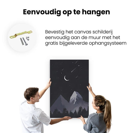 Canvas schilderij ophangen Bos met Bergen in de Nacht