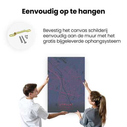 Canvas schilderij ophangen Stadskaart Utrecht in het Paars met Roze
