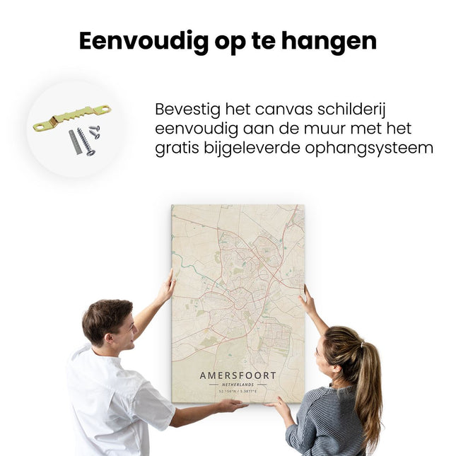 Canvas schilderij ophangen Stadskaart Amersfoort in Beige