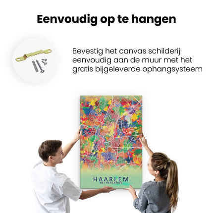 Canvas schilderij ophangen Stadskaart Haarlem in Kleur