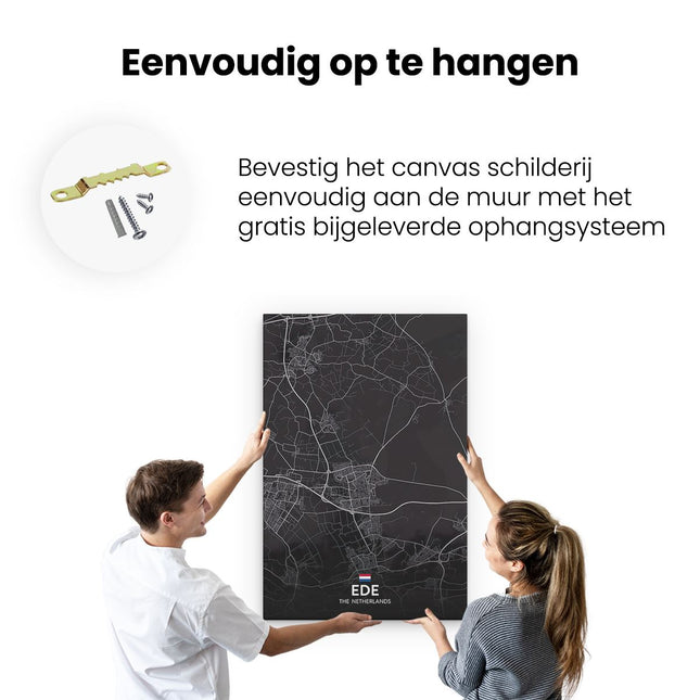 Canvas schilderij ophangen Stadskaart Ede in het Zwart