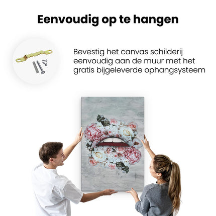 Canvas schilderij ophangen Lippen in de vorm van Bloemen 