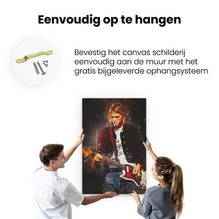 Canvas schilderij ophangen Kurt Cobain speelt Gitaar