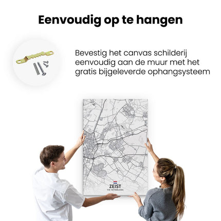 Canvas schilderij ophangen Stadskaart Zeist in het Wit