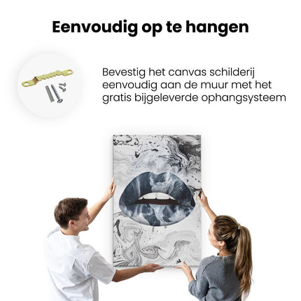 Canvas schilderij ophangen Blauwe Lippen met Abstracte Kleuren