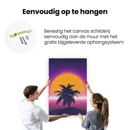 Canvas schilderij ophangen Getekende Palmboom bij Zonsondergang 