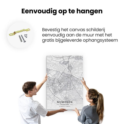 Canvas schilderij ophangen Stadskaart Nijmegen in het Wit