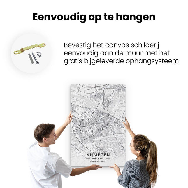 Canvas schilderij ophangen Stadskaart Nijmegen in het Wit