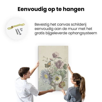 Canvas schilderij ophangen Boeket Bloemen met een Vlinder - Willem van Leen