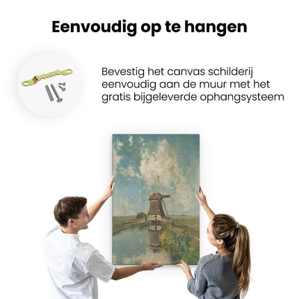 Canvas schilderij ophangen Een Molen aan een Poldervaart - In de Maand Juli - Constant Gabriël