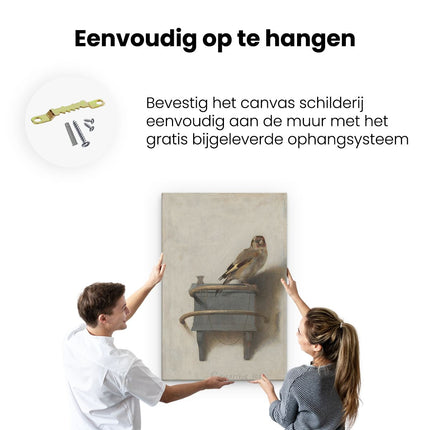 Canvas schilderij ophangen Het Puttertje - Carel Fabritius