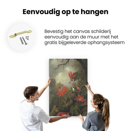 Canvas schilderij ophangen Kolibrie en Passiebloemen - Martin Johnson Heade