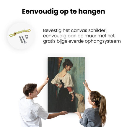 Canvas schilderij ophangen Portret van een Jonge Vrouw met Hond Puck - Thérèse Schartze