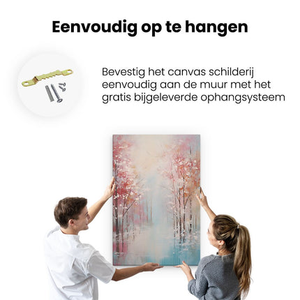 Canvas schilderij ophangen Wintersbos - met Rode Bladeren Bomen