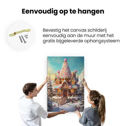 Canvas schilderij ophangen Peperkoekhuis - Kerstmis