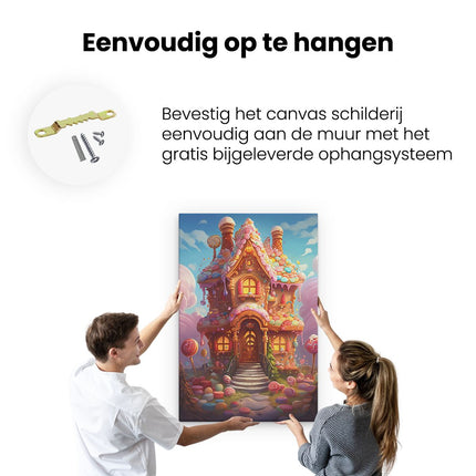 Canvas schilderij ophangen Peperkoekhuis - Kerstmis - Kerst