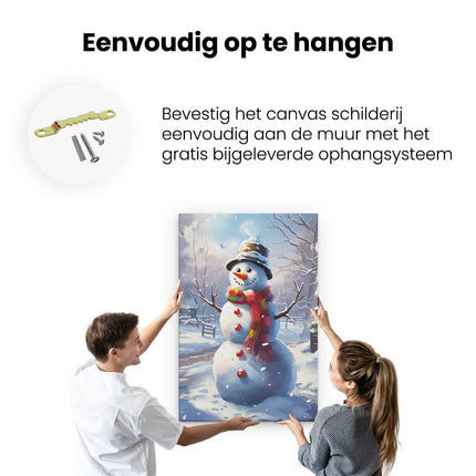 Canvas schilderij ophangen Blije Sneeuwpop - Kerst