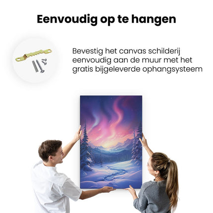Canvas schilderij ophangen Winter Landschap met het Poollicht