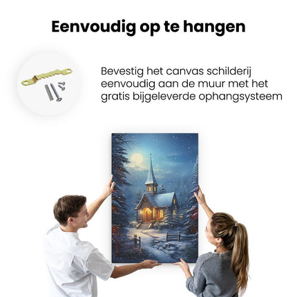 Canvas schilderij ophangen Kerk in het Winterbos