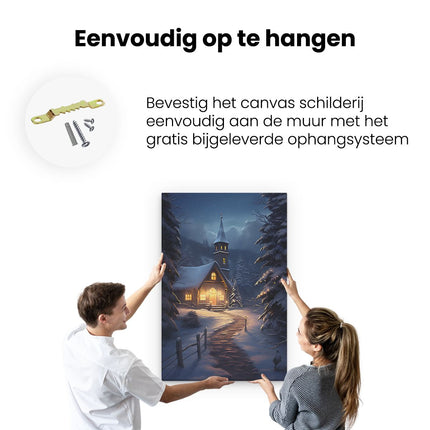 Canvas schilderij ophangen Kerk in het Winterbos