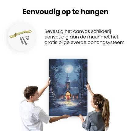 Canvas schilderij ophangen Kerk in het Winterbos