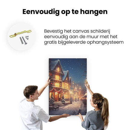 Canvas schilderij ophangen Vintage Winter Stad - Kerst
