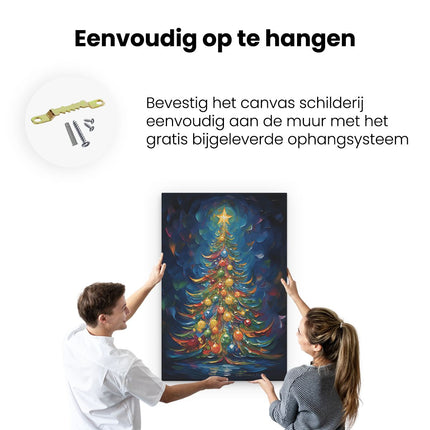 Canvas schilderij ophangen Gekleurde Kerstboom - Kerst - Versieringen