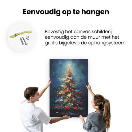 Canvas schilderij ophangen Gekleurde Kerstboom - Kerst - Versieringen