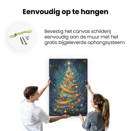 Canvas schilderij ophangen Gekleurde Kerstboom - Kerst - Versieringen