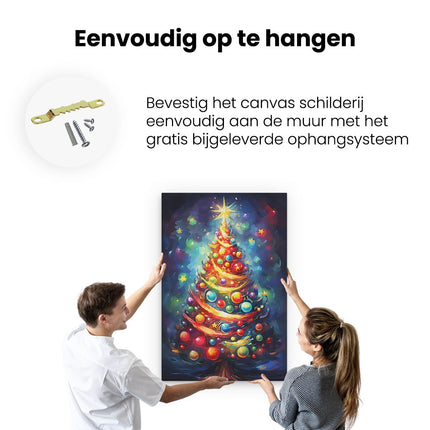 Canvas schilderij ophangen Gekleurde Kerstboom - Kerst - Versieringen
