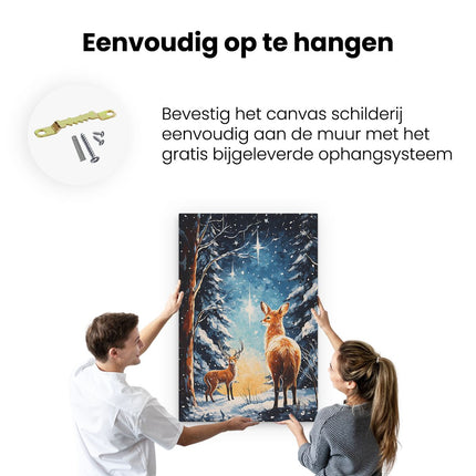 Canvas schilderij ophangen Herten bij Vallende Sterren in het Bos