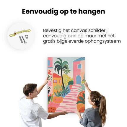 Canvas schilderij ophangen Abstract - Tropisch Pad naar het Gekleurde Huis