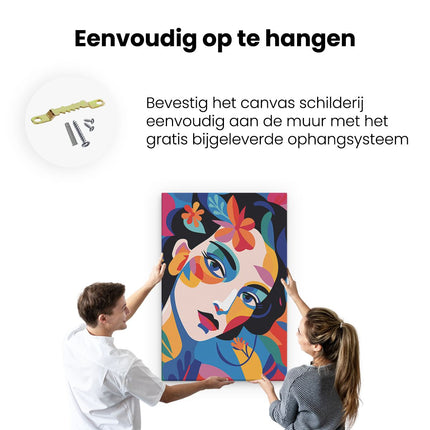 Canvas schilderij ophangen Vrouw in Kleuren - Abstract - Bloemen
