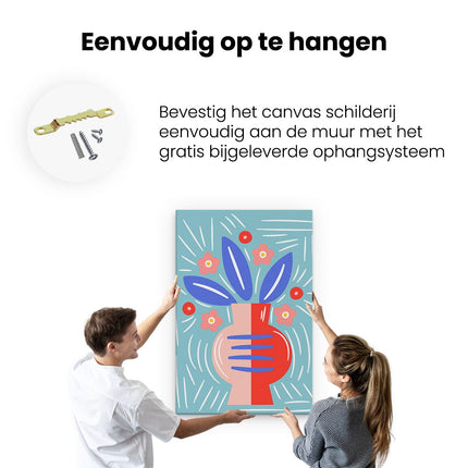 Canvas schilderij ophangen Vaas met Rode Blauwe Kleuren