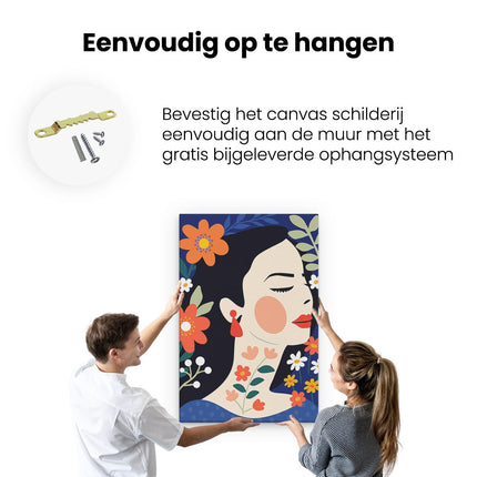 Canvas schilderij ophangen Vrouw met Bloemen Abstract