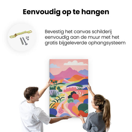 Canvas schilderij ophangen Heuvel Landschap in Abstracte Kleuren