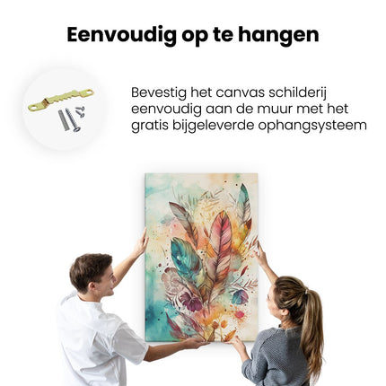 Canvas schilderij ophangen Kleurrijke Veren op Olieverf